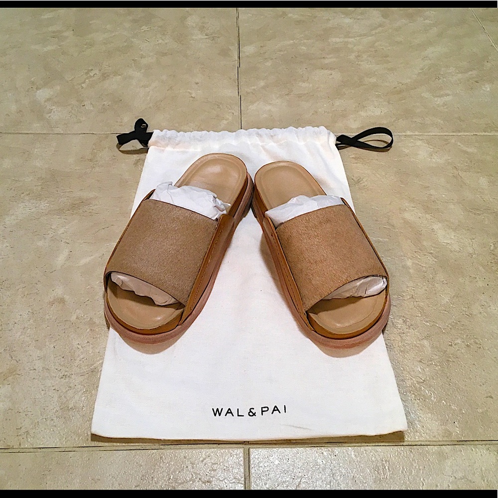 Like New Wal & Pai Saga Calf Hair Slides, Size 37 or U.S. 6.5